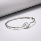 Sparkling Elegance Contemporary Design CZ and Faux Pearls Rhodium Plated Brass Bracelet