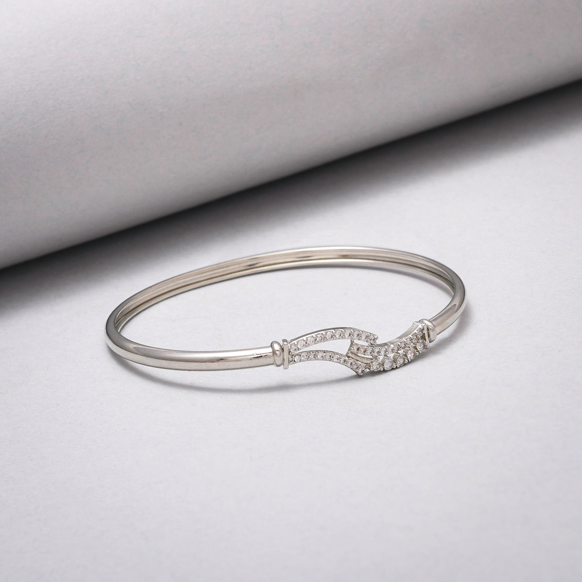 Sparkling Elegance Square Cut Zircons Adorned Brass Rhodium Plated Bracelet