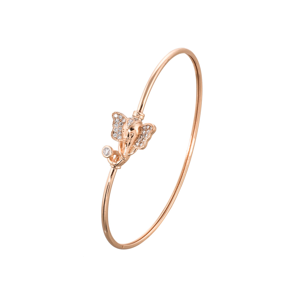 Sparkling Elegance Butterfly Motif Zircons Adorned Brass Rose Gold Plated Bracelet