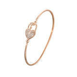 Sparkling Elegance Heart Lock and Key Brass CZ Rose Gold Plated Bracelet