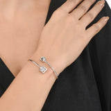 Sparkling Elegance Edgy Zircons Adorned Brass Rhodium Plated Overlap Bracelet