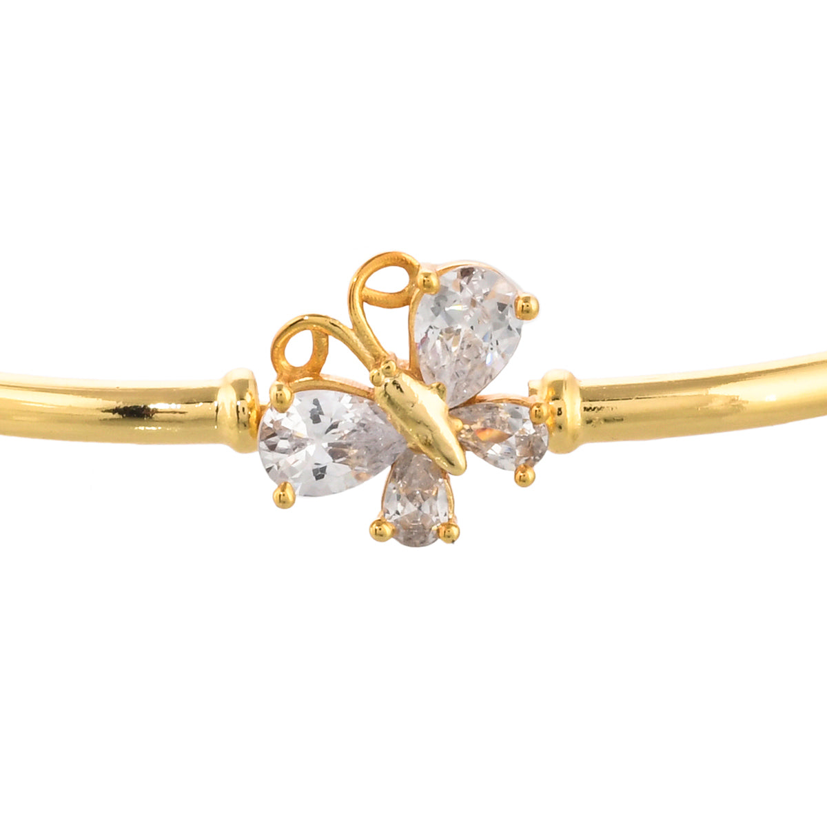 Sparkling Elegance Teardrop Cut CZ Butterfly Motif Brass Gold Plated Bracelet