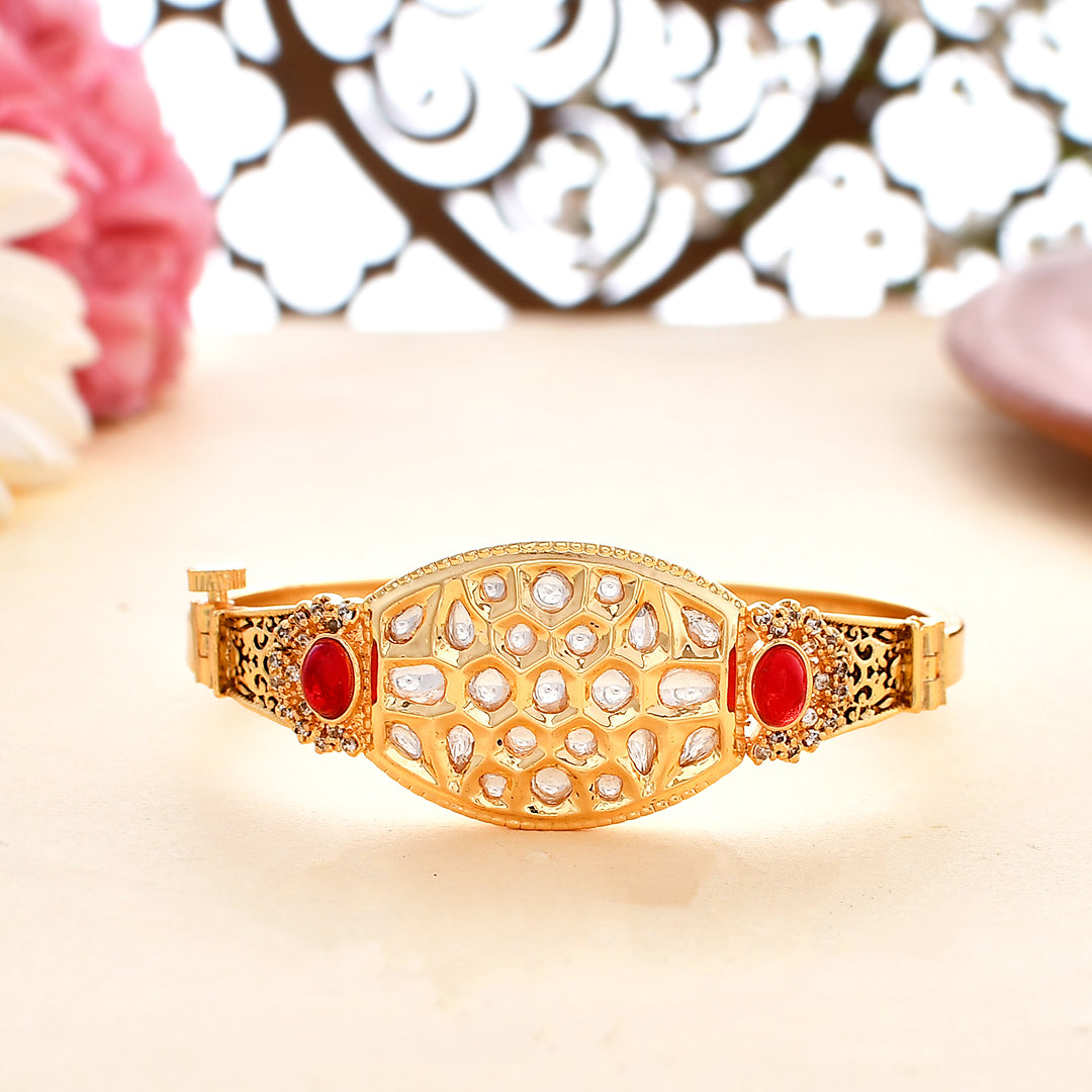 Kundan Elegance Bright Cut Setting Kundan Ethnic Adjustable Bracelet