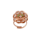Kundan Elegance Oval Cut Faux Kundan Green Beads Traditional Ring