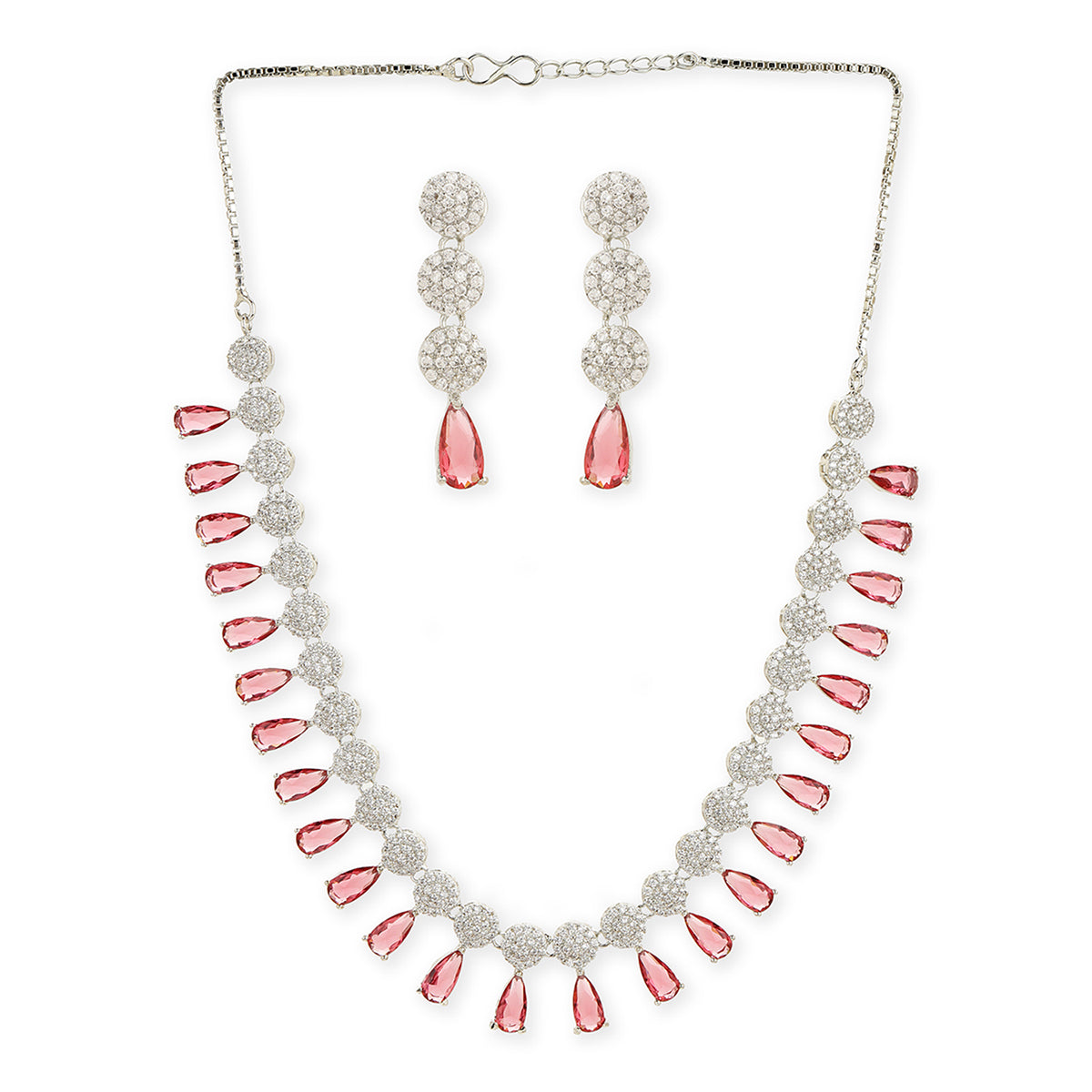 Sparkling Elegance Red and White Zircons Jewellery Set