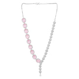CZ Silver Plated Necklace Set with Pink Stones