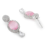 CZ Silver Plated Necklace Set with Pink Stones