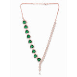 CZ Rose Gold Plated Necklace Set with Green Stones