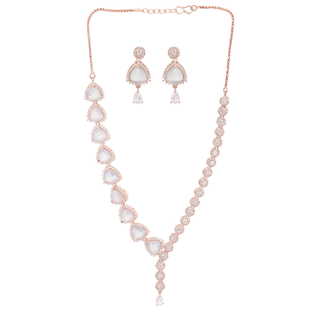 CZ Rose Gold Plated Necklace Set with White Stones – VOYLLA