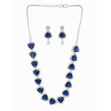 CZ Silver Plated Necklace Set with Blue Stones