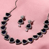 CZ Silver Plated Necklace Set with Blue Stones