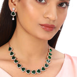 CZ Rose Gold Plated Necklace Set with Green Stones