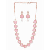 CZ Rose Gold Plated Necklace Set with Pink Stones