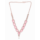 CZ Rose Gold Plated Necklace Set with Pink Stones
