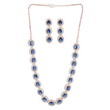 CZ Rose Gold Plated Necklace Set with Blue Stones