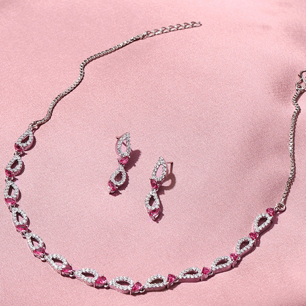 Sparkling Elegance Pear Cut Pink CZ Jewellery Set