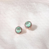 American Diamond CZ Rose Gold Brass Stud Earrings with Green Stone
