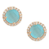 American Diamond CZ Rose Gold Brass Stud Earrings with Blue Stone