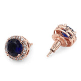 CZ Rose Gold Stud Earrings with Blue Stone