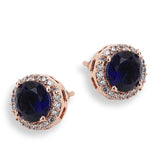 CZ Rose Gold Stud Earrings with Blue Stone