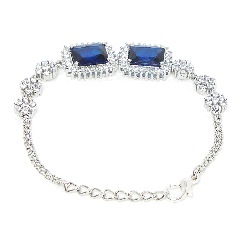 Sparkling Elegance Silver Plated Blue CZ Studded Bracelet