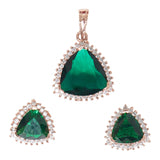 Brass Rose Gold Dark Green Gemstone Traditional And Classic Pendant Sets