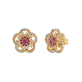 Sparkling Elegance Floral Heavily Zircons Embellished Brass Gold Plated Earrings