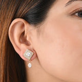 Sparkling Elegance Rectangle and Teardrop Zircons Adorned Gold Plated Brass Earrings