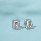Sparkling Elegance Victorian Inspired Brass Emerald Cut Zircons Silver Plated Earrings