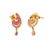 Sparkling Elegance Round Cut CZ Adorned Brass Paisley Gold Plated Earrings