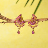 Sparkling Elegance Round Cut CZ Adorned Brass Paisley Gold Plated Earrings