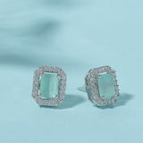 Sparkling Elegance Rectangle Cut Cluster Setting Brass Silver Plated Earrings
