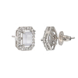 Sparkling Elegance Cluster Setting Emerald Cut Zircons Brass Silver Plated Earrings