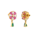 Sparkling Elegance Teardrop Cut Zircons Floral Gold Plated Brass Earrings