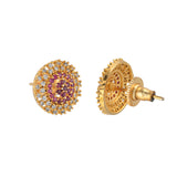 Sparkling Elegance Cutwork Design Zircons Adorned Brass Gold Plated Earrings