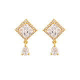 Sparkling Elegance Teardrop and Rectangle Cut Zircons Brass Gold Plated Earrings