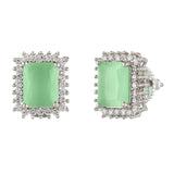 Sparkling Elegance Emerald Cut Zircons Silver Plated Brass Earrings