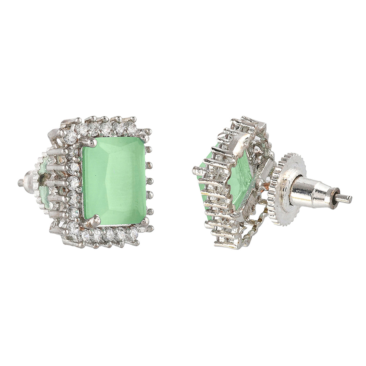 Sparkling Elegance Emerald Cut Zircons Silver Plated Brass Earrings
