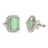 Sparkling Elegance Emerald Cut Zircons Silver Plated Brass Earrings