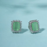 Sparkling Elegance Emerald Cut Zircons Silver Plated Brass Earrings