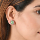 Sparkling Elegance Emerald Cut Zircons Silver Plated Brass Earrings