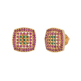Sparkling Elegance Gold Plated Round Cut Zircons Studded Brass Earrings