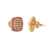 Sparkling Elegance Gold Plated Round Cut Zircons Studded Brass Earrings