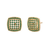 Sparkling Elegance Green Round Cut CZ Adorned Brass Gold Plated Square Earrings