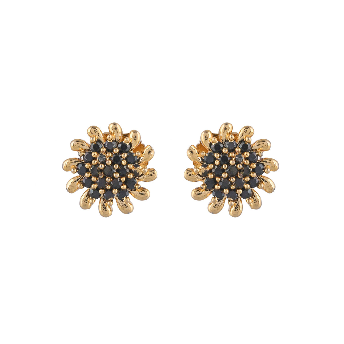 Sparkling Elegance Floral Zircons Embellished Brass Gold Plated Earrings