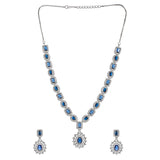 Sparkling Elegance Royal Blue and White CZ Brass Silver Plated Jewellery Set