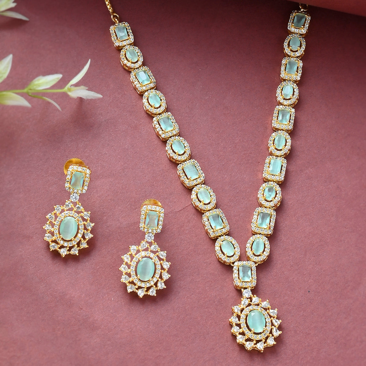 Sparkling Elegance Zircons Adorned Gold Plated Jewellery Set