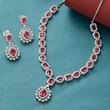 Sparkling Elegance Oval and Square Cut Zircons Adorned Brass Silver Plated Jewellery Set