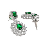 Sparkling Elegance Green and White CZ Brass Silver Plated Jewellery Set