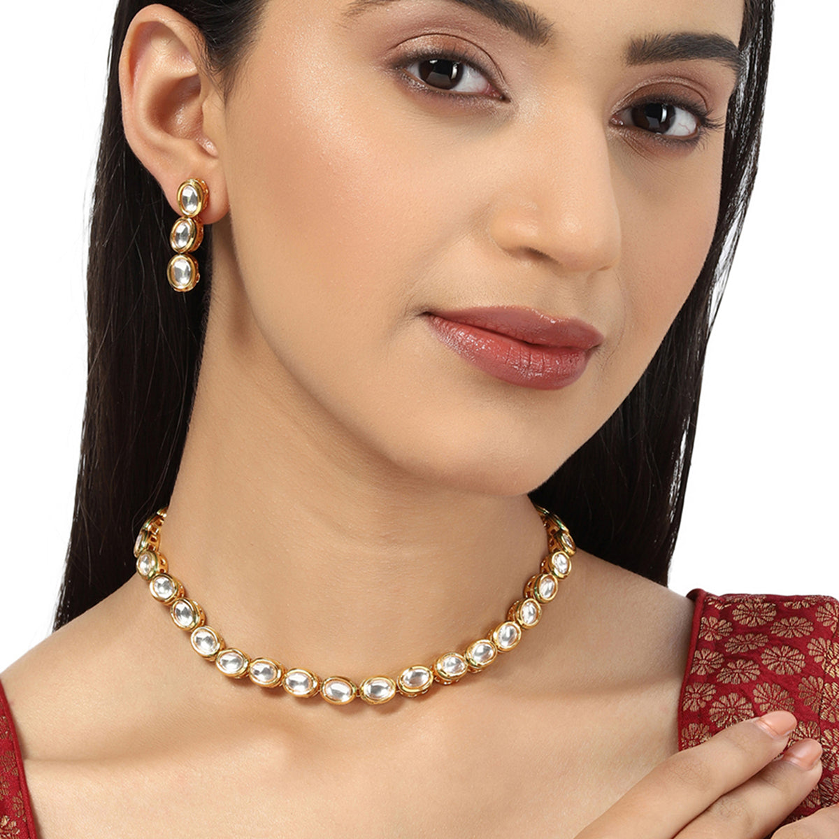 Kundan Gold plated Brass Necklace set – VOYLLA